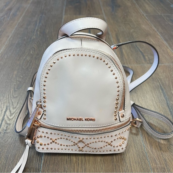 MICHAEL KORS Rhea Mini Leather Backpack Studded Soft Pink/Rose Gold - Picture 2 of 9